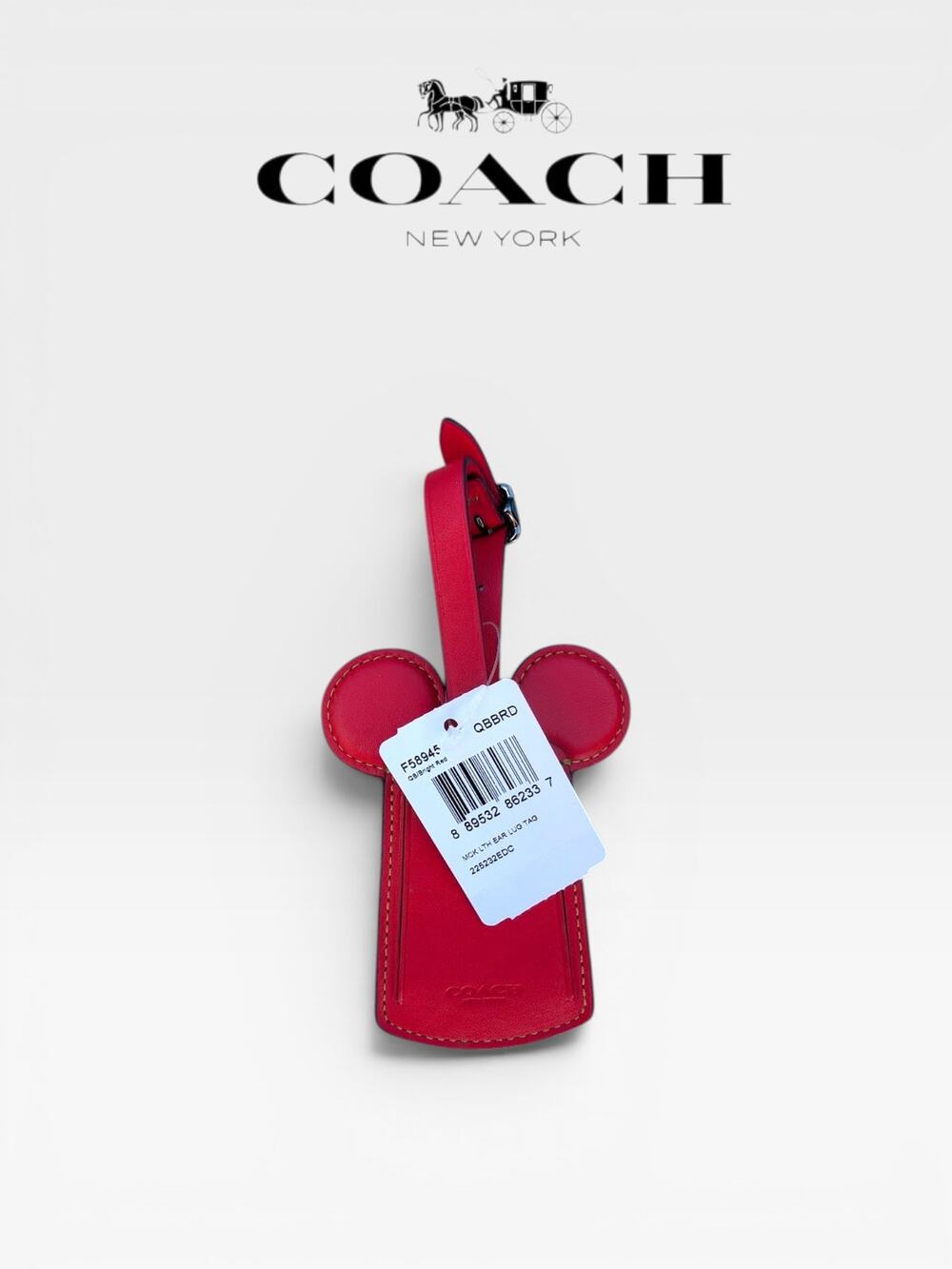 Coach x Disney Mickey Mouse Red Leather Luggage Tag NWT Collectible
